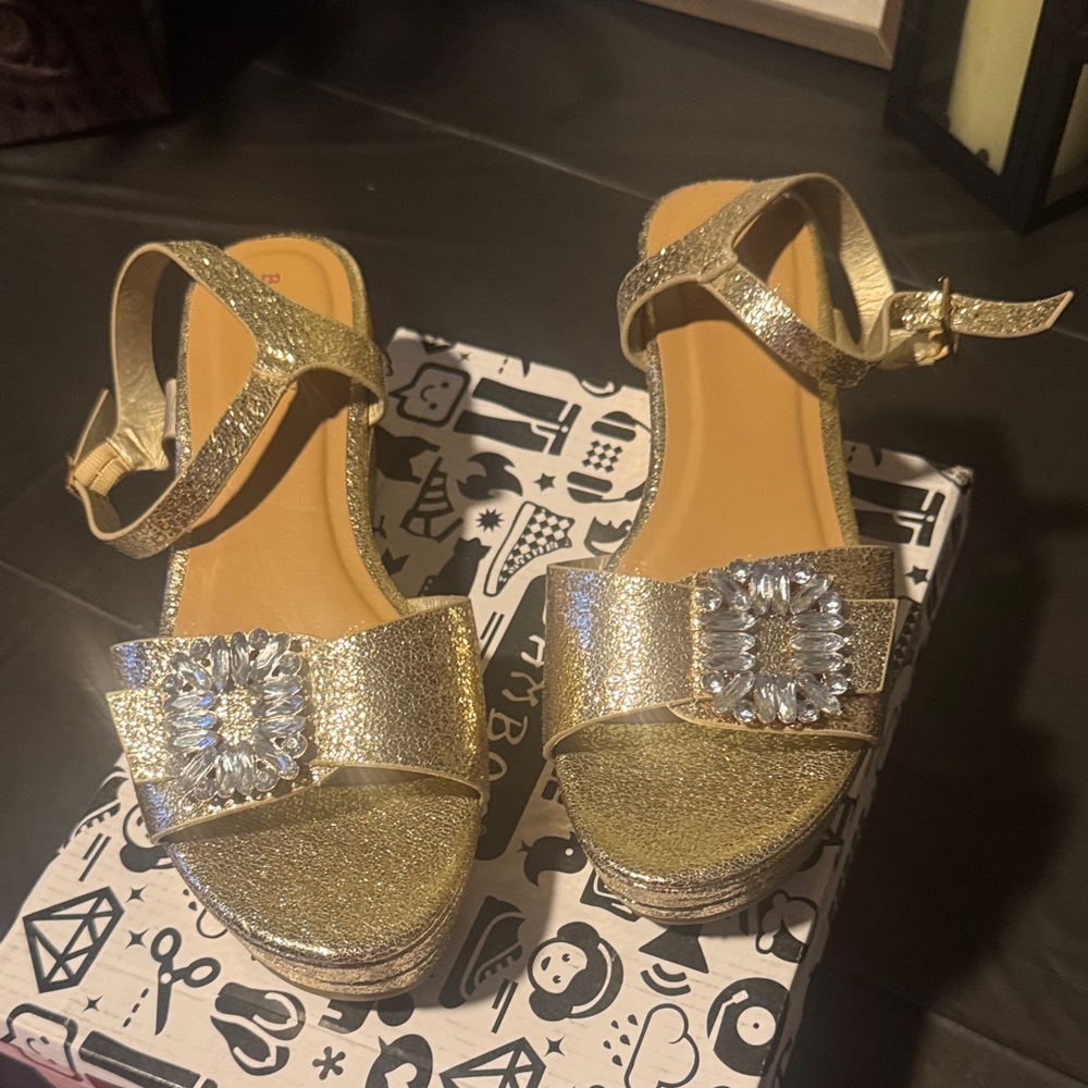BAMBOO Gold Sandals with Crystal Embellishment - Picture 1 of 6